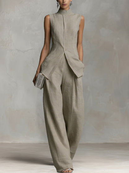 Elegant Sleeveless Vest Top &amp; Wide Leg Pants Outfit