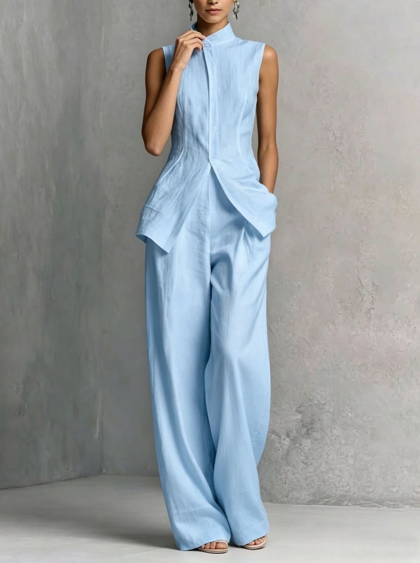 Elegant Sleeveless Vest Top &amp; Wide Leg Pants Outfit