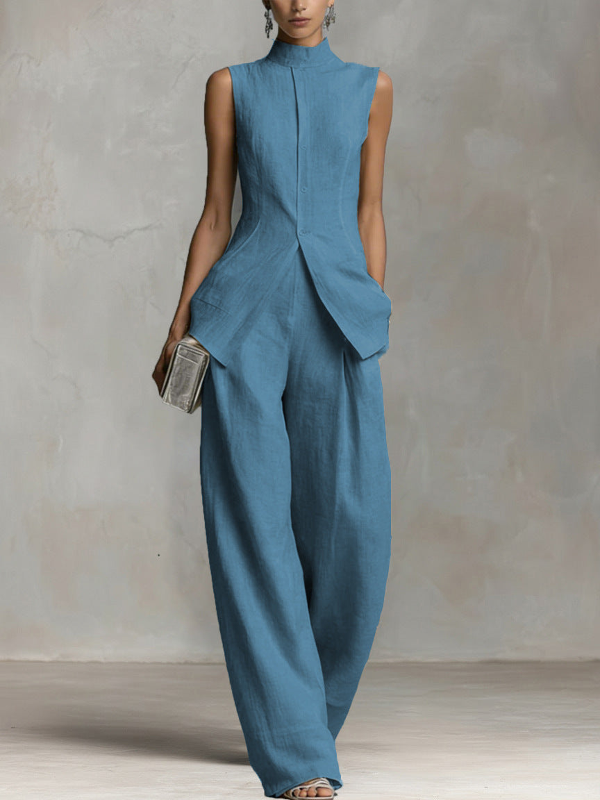 Elegant Sleeveless Vest Top &amp; Wide Leg Pants Outfit