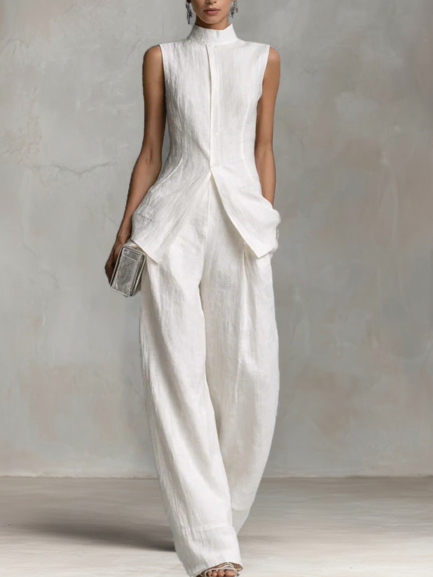 Elegant Sleeveless Vest Top &amp; Wide Leg Pants Outfit
