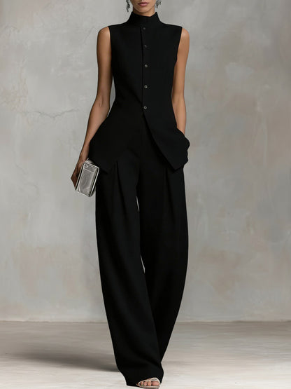 Elegant Sleeveless Vest Top &amp; Wide Leg Pants Outfit