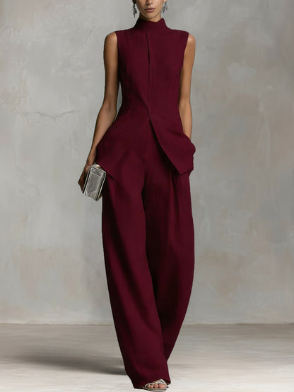 Elegant Sleeveless Vest Top &amp; Wide Leg Pants Outfit